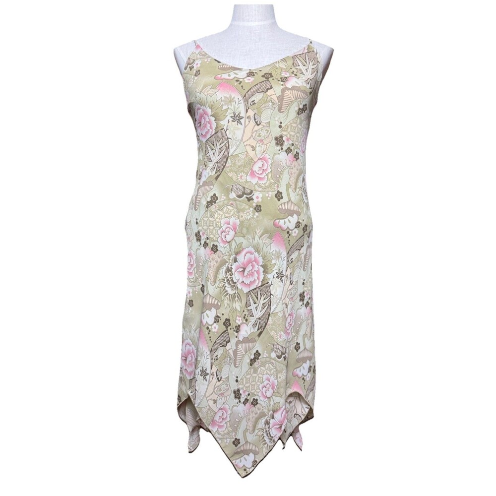 90s JBX Whimsical Fairycore Boho Midi Dress Zig Zag Hem Floral Birds Eclectic